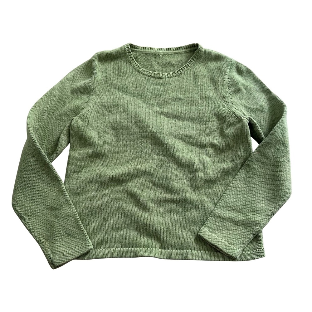 Sage Green Crew Neck Long Sleeve Knit Pullover Sweater Women Regular Fit